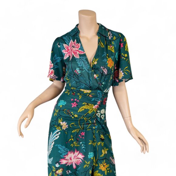 SOLD * MAEVE ANTHROPOLOGIE Emerald Green Floral Bird Butterfly Dress - Picture 3 of 17